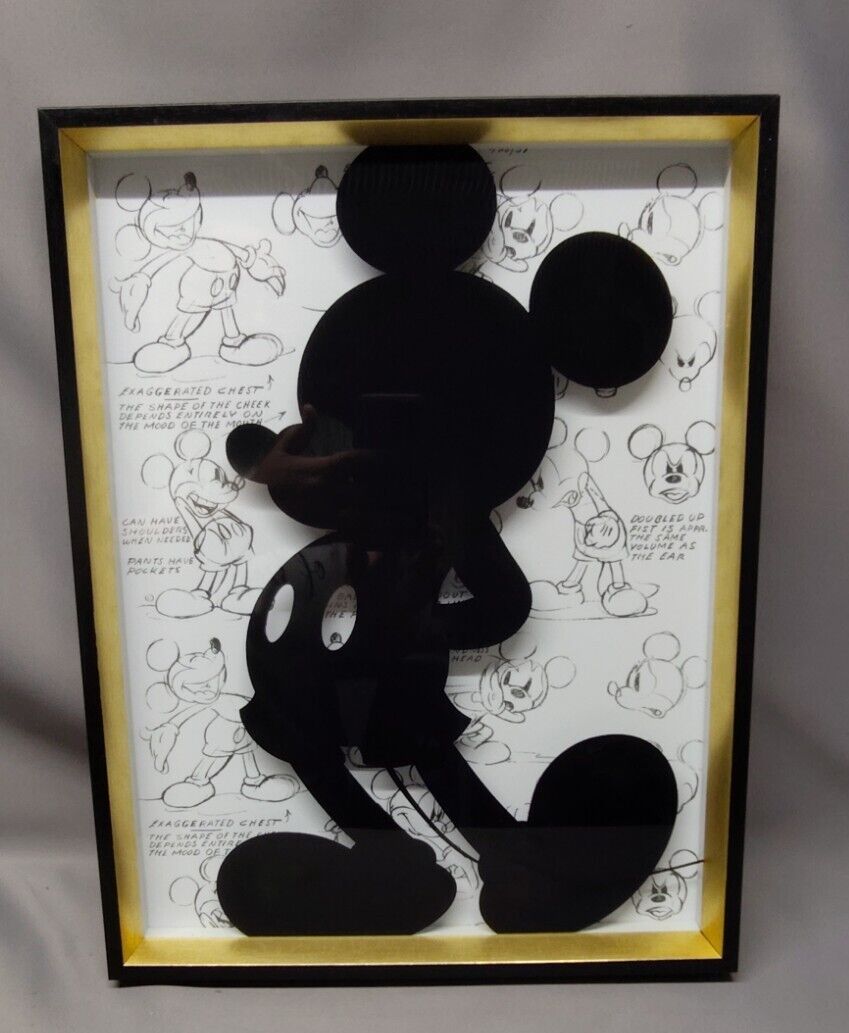 Disney Mickey Mouse Silhouette on Sketch Painting Metal Framed Picture Wall Hang