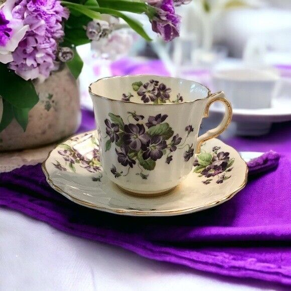 Antique Purple Violet Old Royal Bone China Made In England Cup & Saucer