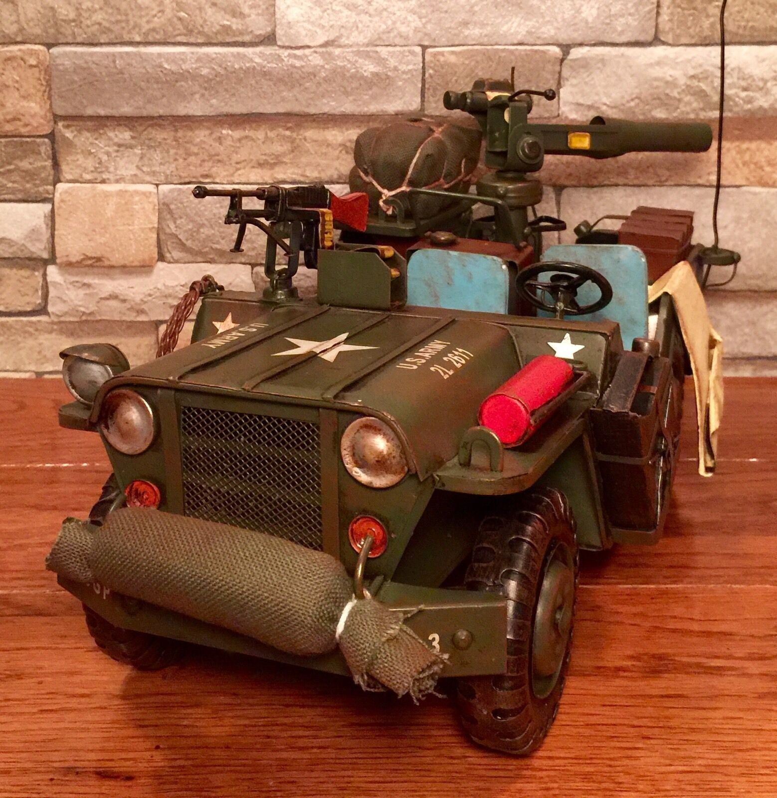 1980's M151 U.S. Army Vintage Tin Metal Military Model Jeep with TOW Launcher