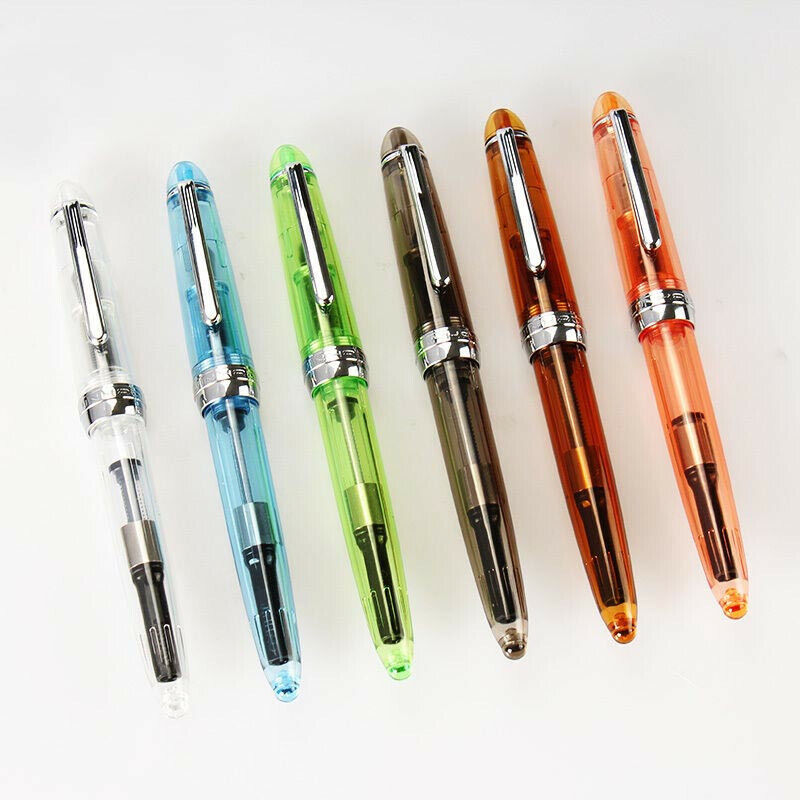 6Pcs/6 colors Jinhao 992 Transparent Plastic Fountain Pen 0.5mm Nib Writing #s6