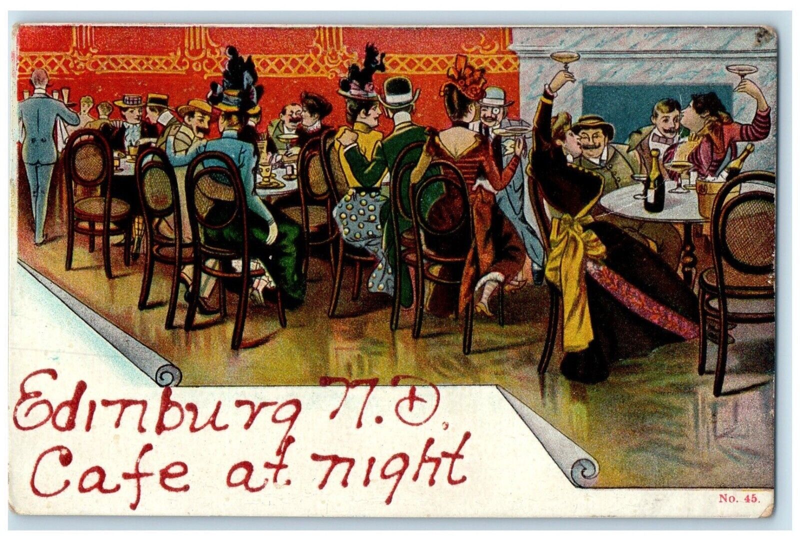 c1910 Cafe At Night Interior Restaurant Edinburg North Dakota Vintage Postcard
