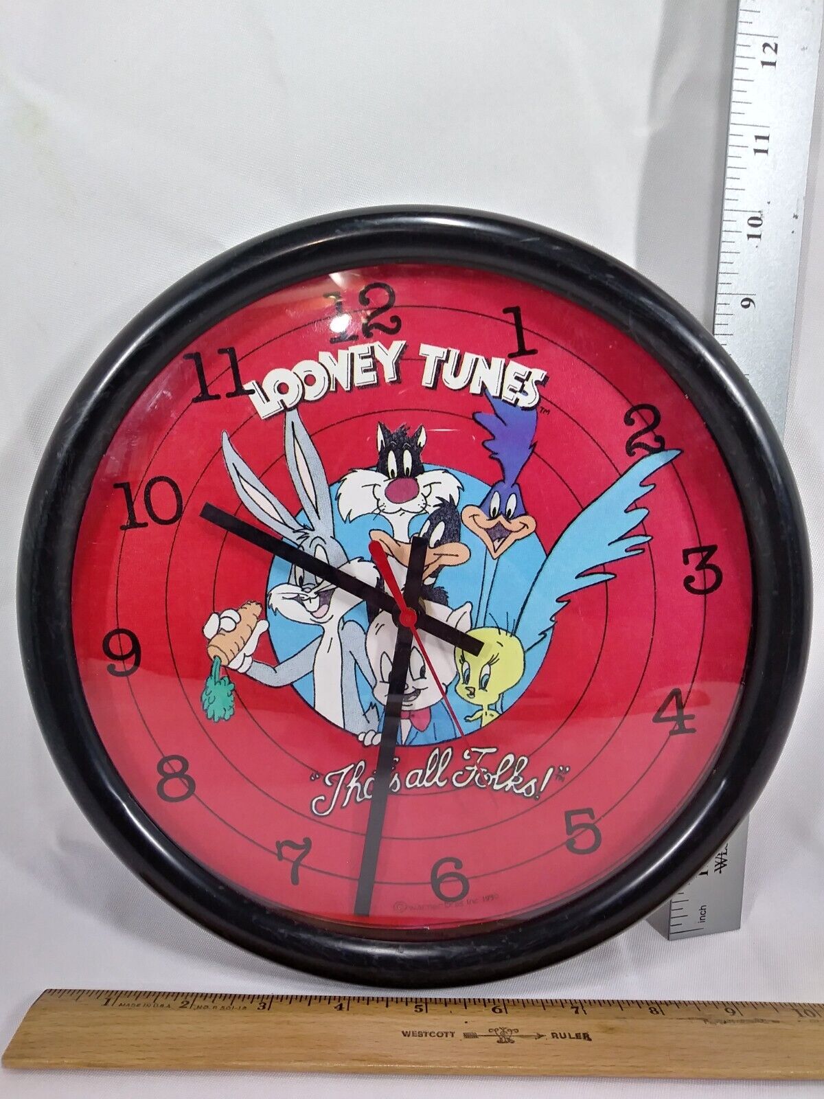 Vintage 1990 Warner Bros. Luney Toons Working Wall Clock That\'s All Folks