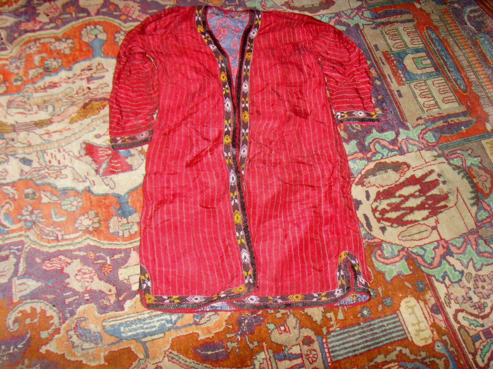 1930s Antique Tribal woven Silk ceremonial dress coat Kilim embroidery FC1270