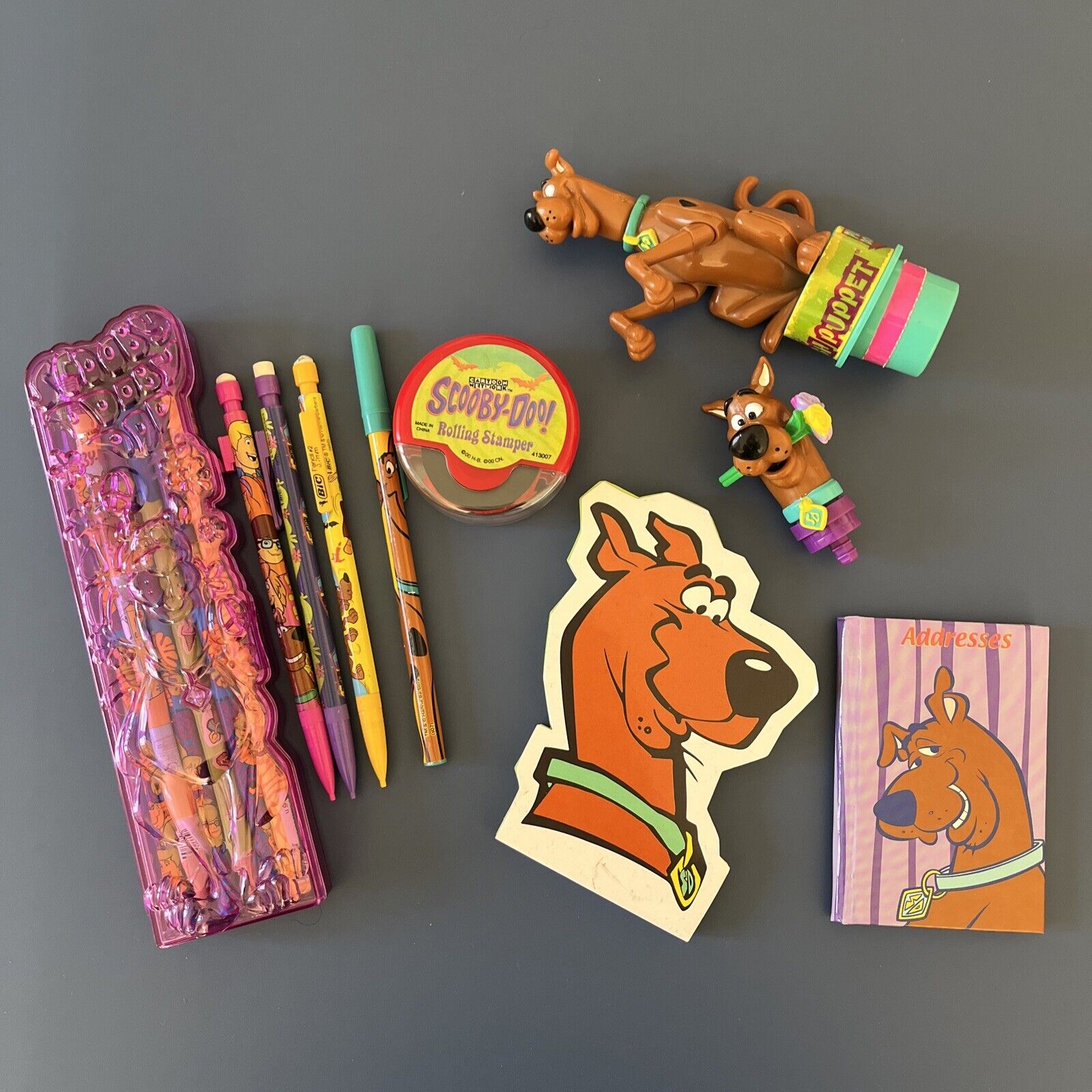 Vintage Mixed Lot of Scooby Doo Memo Pad Pencil Stamper Address Book Push Puppet