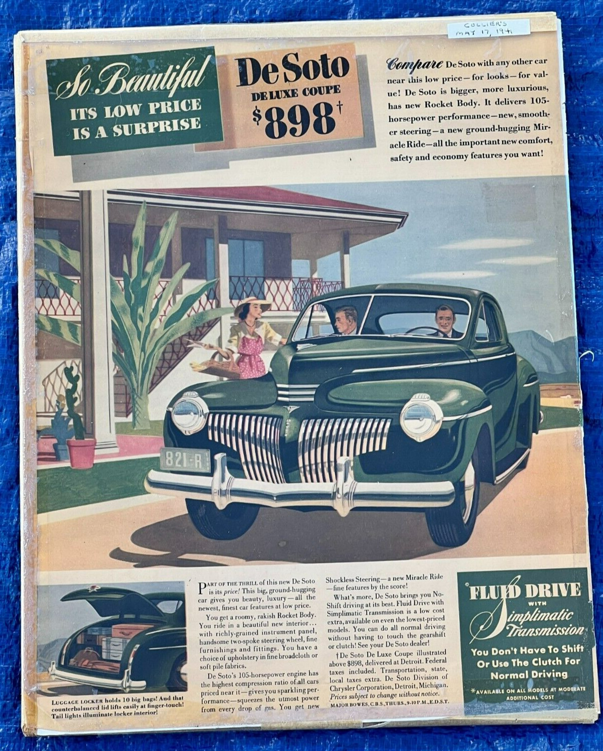 Vintage 1941 Deluxe Coup Collier\'s Magazine Automobile Advertisment Ad