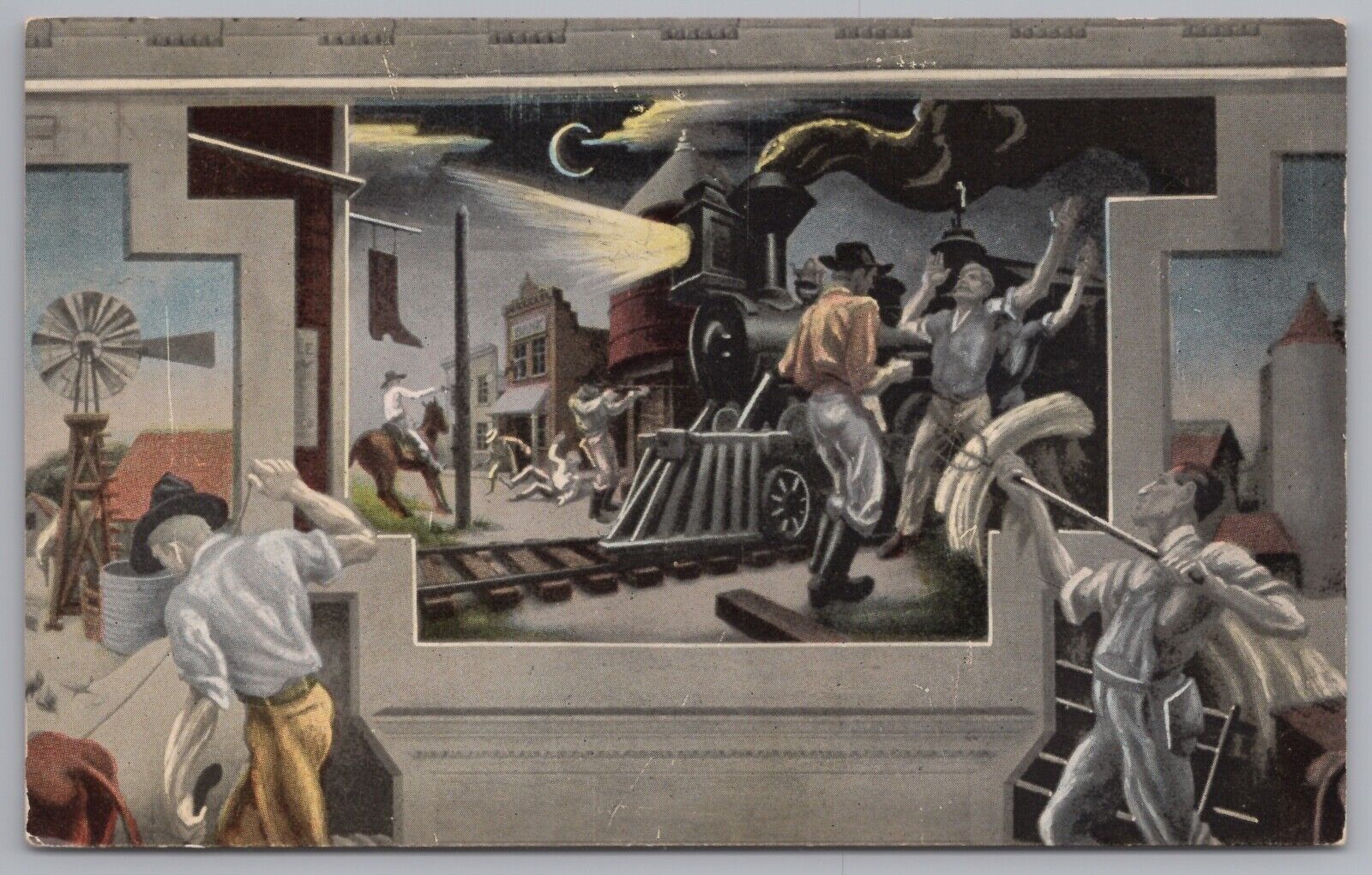 Postcard - Jesse James Train Robbery Painting Jefferson City Missouri 1962
