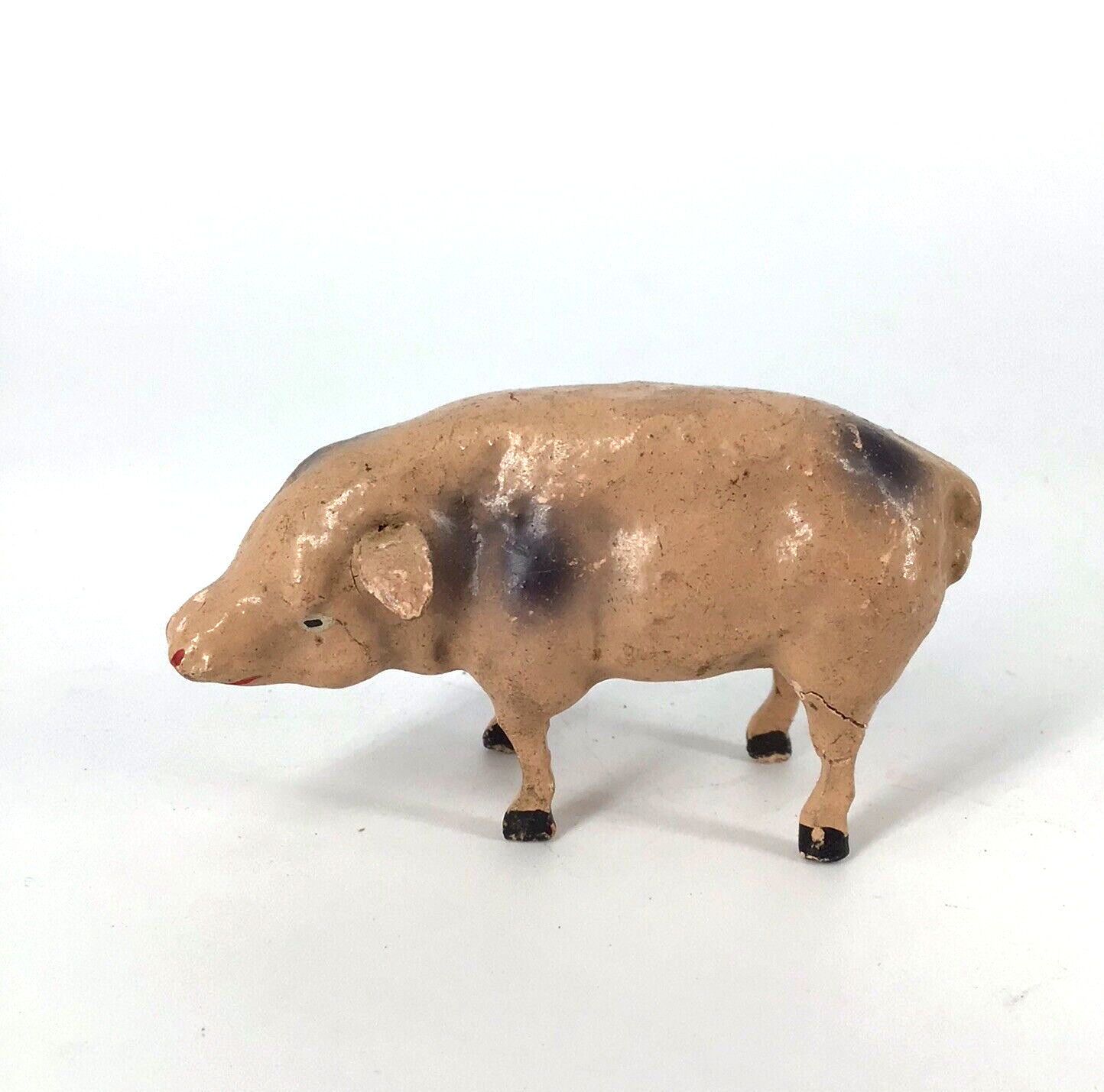 Vtg Antique Composition Putz Farm Pink Spotted PIG Stick Leg Figure Italy