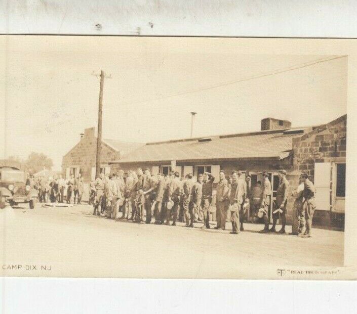 RPPC SOLDIERS LINING UP  in formation Camp Dix NJ RPPC postcard ca 1939 ?