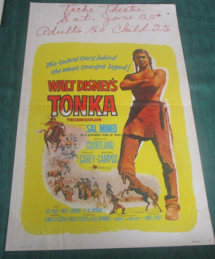TONKA Movie Poster Window Card 14 x 22  WALT DISNEY SAL MINEO 1958 great
