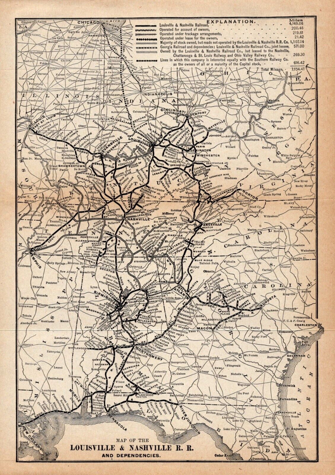 1912 Antique Louisville and Nashville Railroad Map Vintage L&N Railway Map 1573