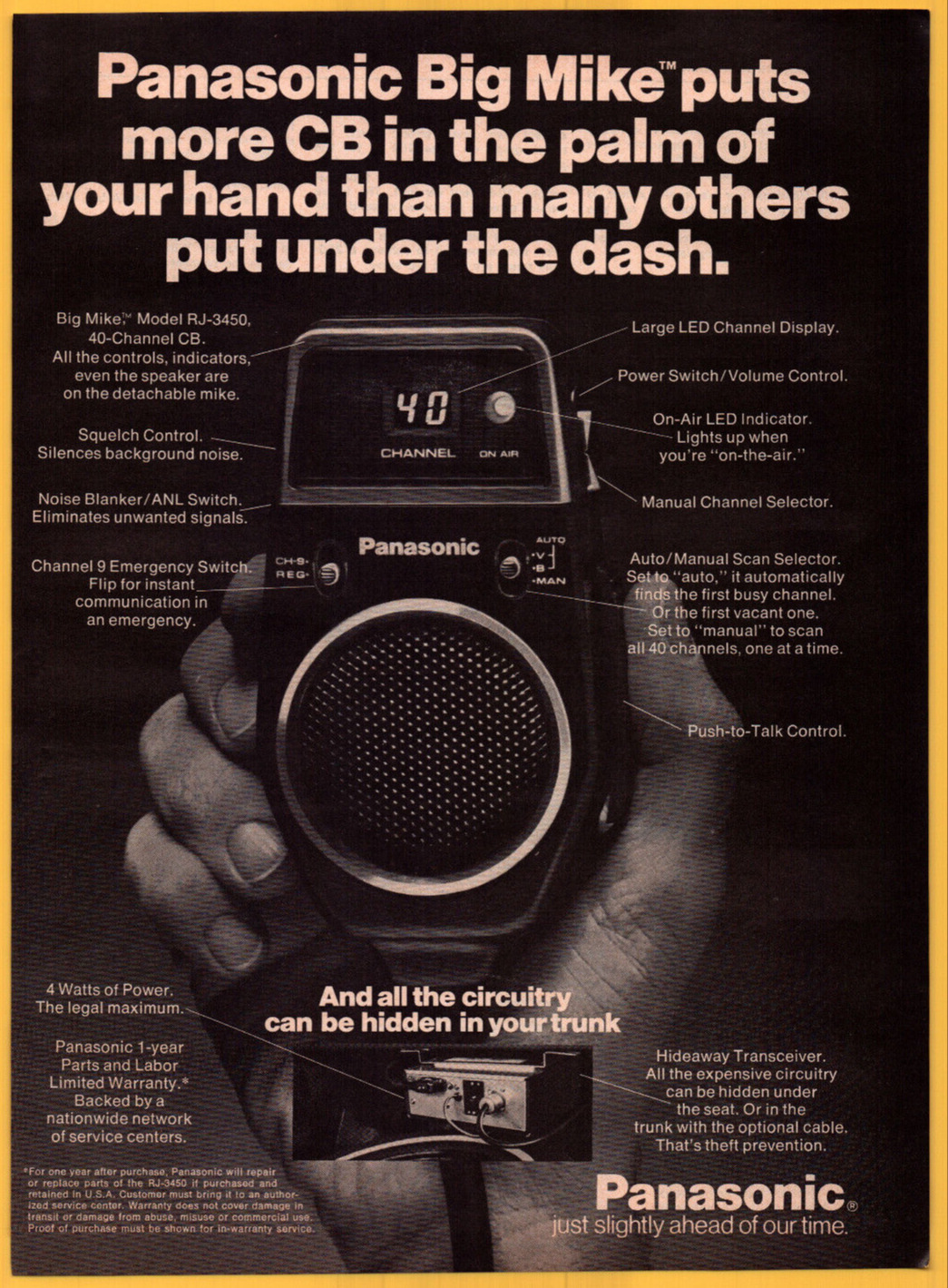 Panasonic Big Mike RJ-3450 CB Radio - Print Ad / Poster Promo Art 1977