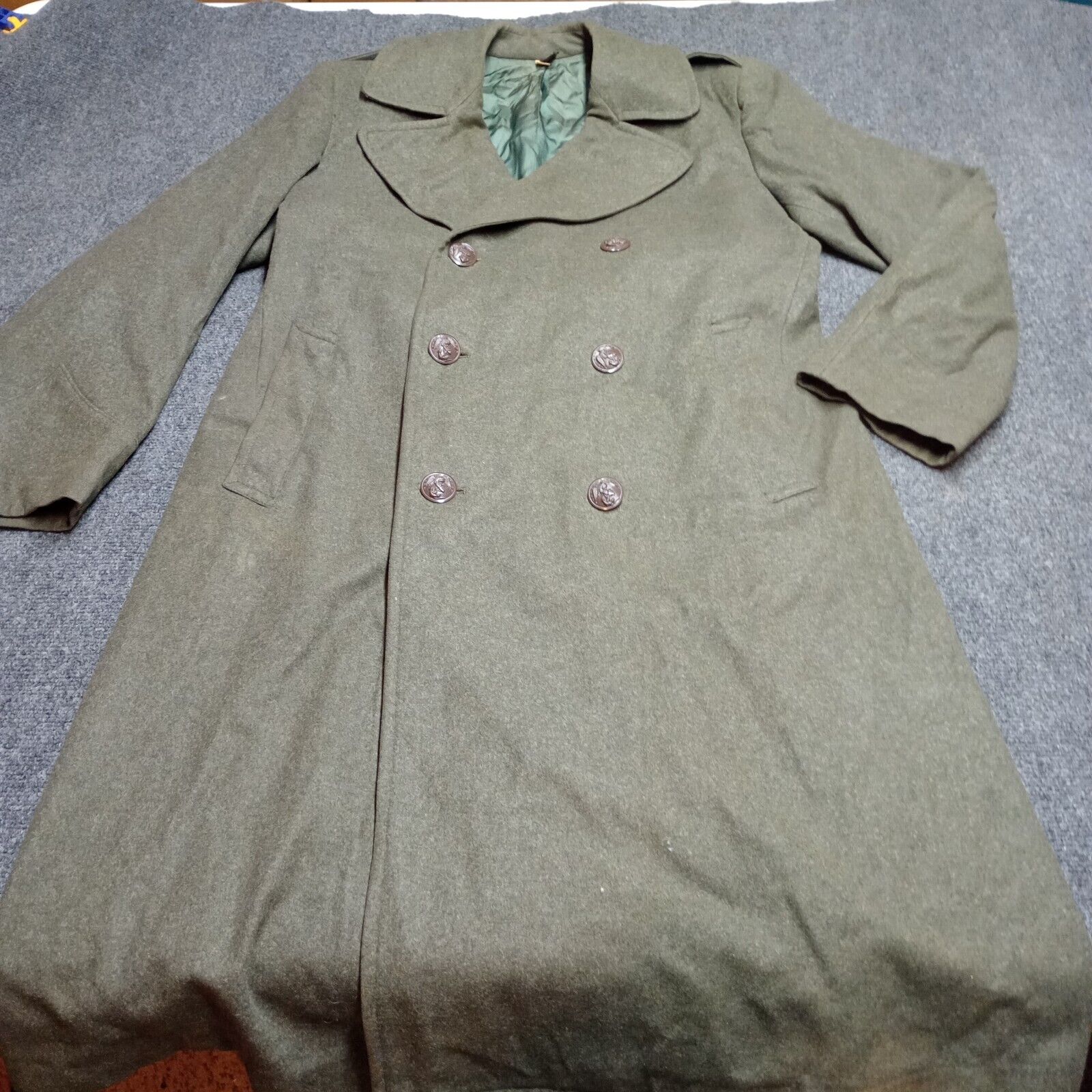 Vintage Military Overcoat Men 40R Green Wool Korean War