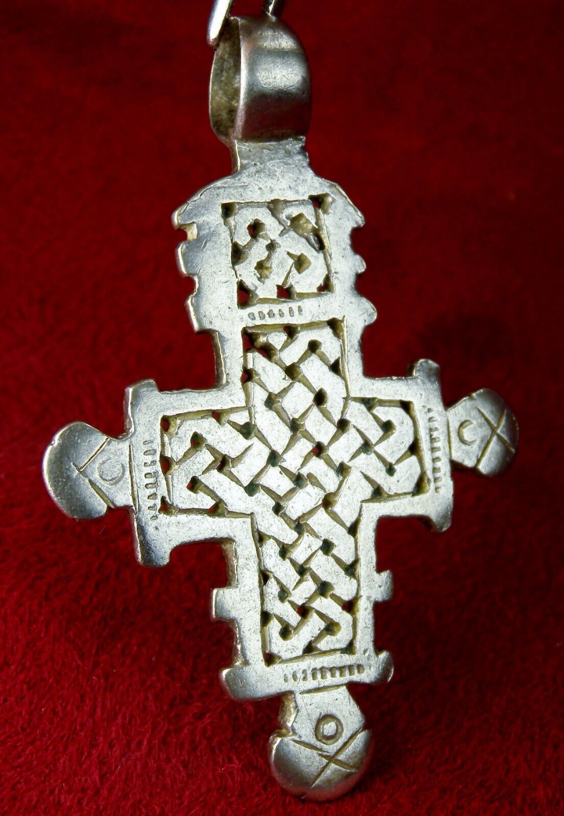 Antique Reversable Hand Engraved SOLID SILVER Catholic Christian Cross Pendant