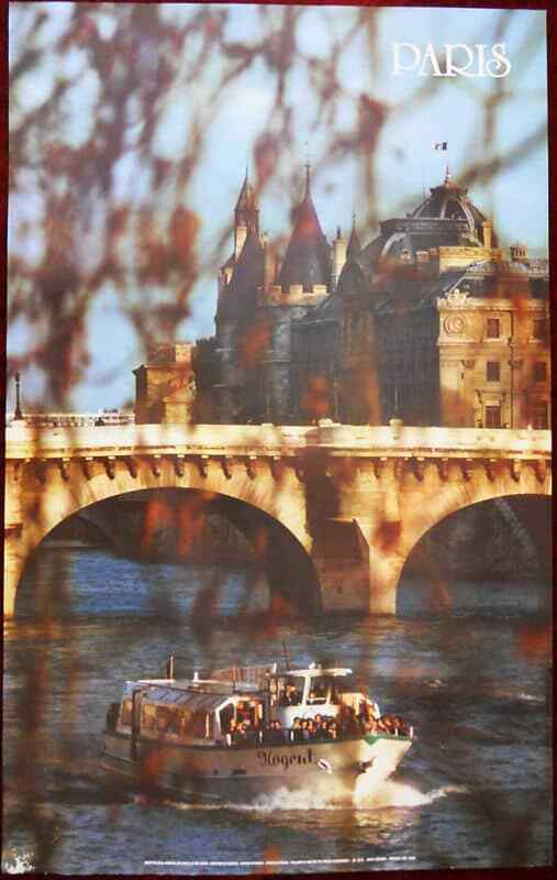 1970s Original Poster France Paris Seine Boat Bridge Castle