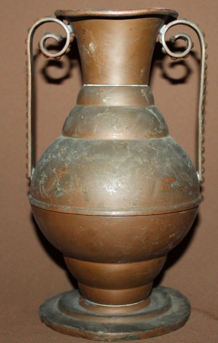 Antique hand made ornate copper vase