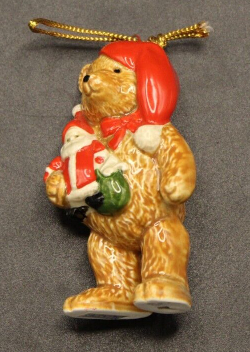 Vintage Schmid 1984 Christmas Ceramic Teddy Bear Ornament