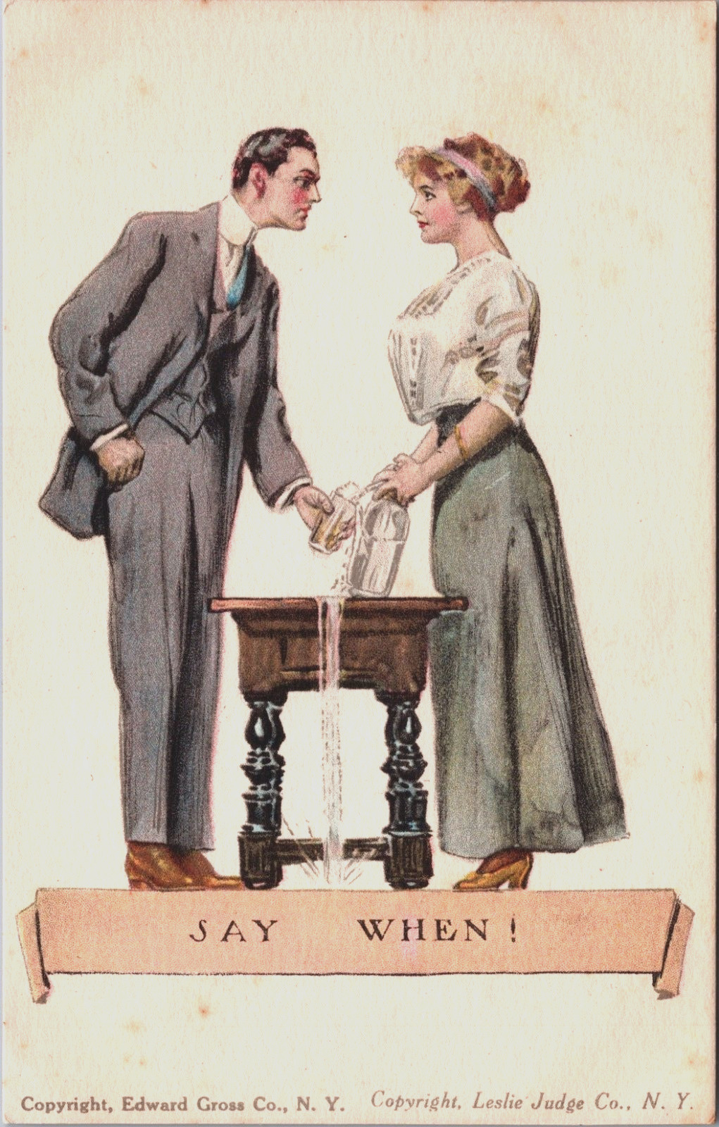Romantic Couple Edward Gross Co. N.Y Say When Leslie Judge Postcard  C122