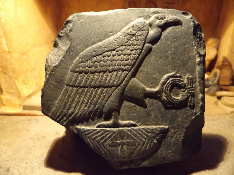 Egyptian art / sculpture relief of Nekhbet - Vulture goddess - Hierolglyph