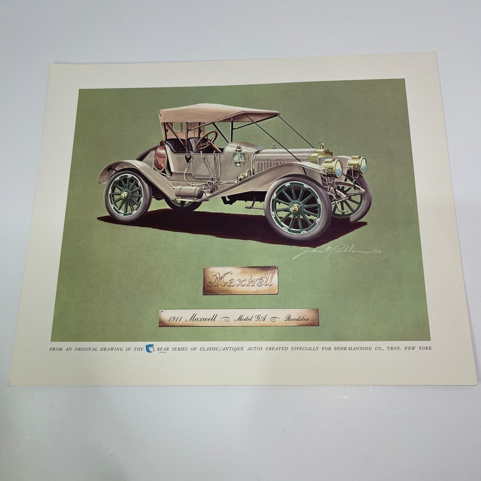 1911 Maxwell Model GA Roadster Classic Automobile Auto Print Behr-Manning Co.