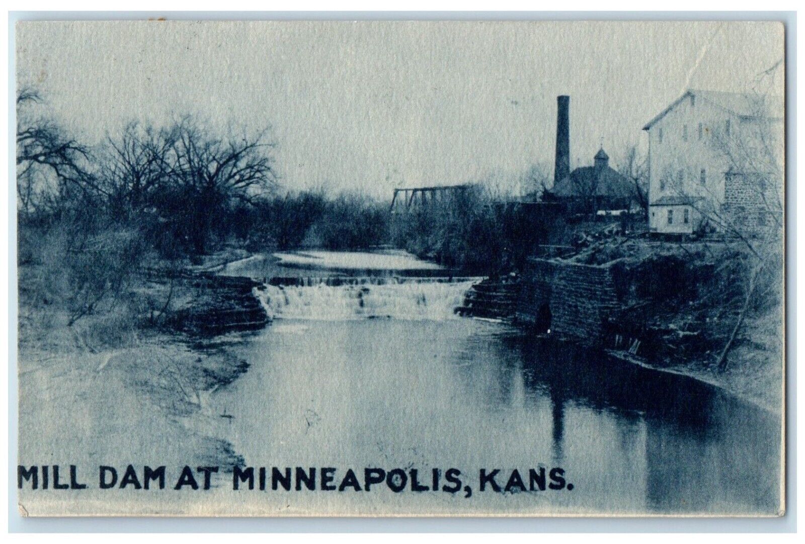 1907 Mill Dam River Lake Exterior Building Minneapolis Kansas Vintage Postcard