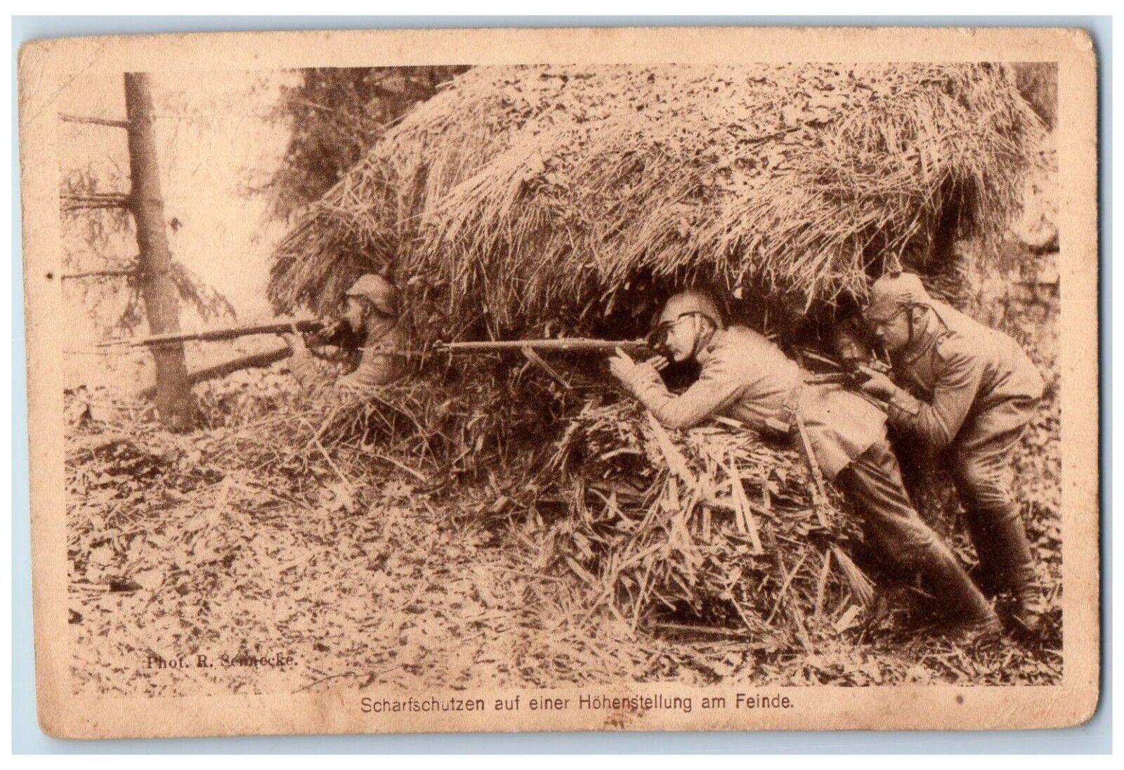 c1910\'s WWI German Sniper Hut Military Soldier Posted Antique Postcard