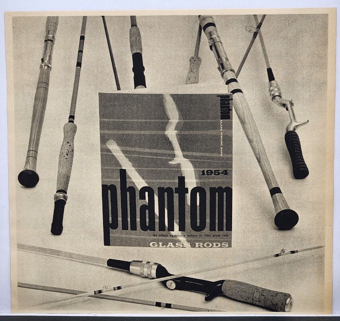 1954 Phantom Fiber Glass Rods Fishing Print Ad