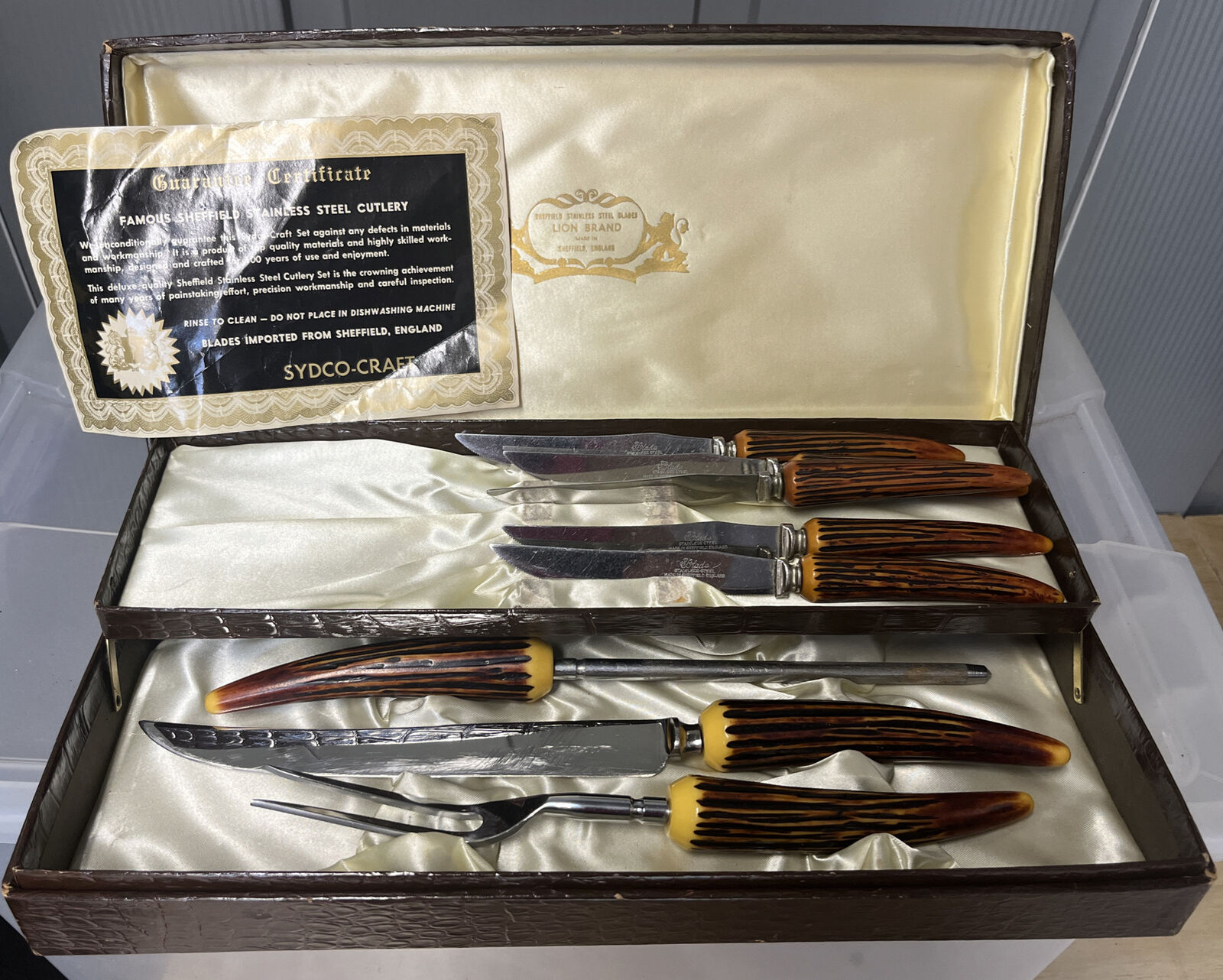 George Wood&Sons Lion Sheffield England Cutlery Set8 Pieces Stainless Blades Vtg