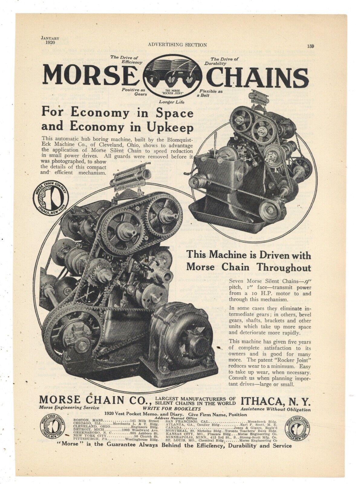 1920 Morse Chain Co. Ad: Hub Boring Machine by Blomquist-Eck Machine, Cleveland