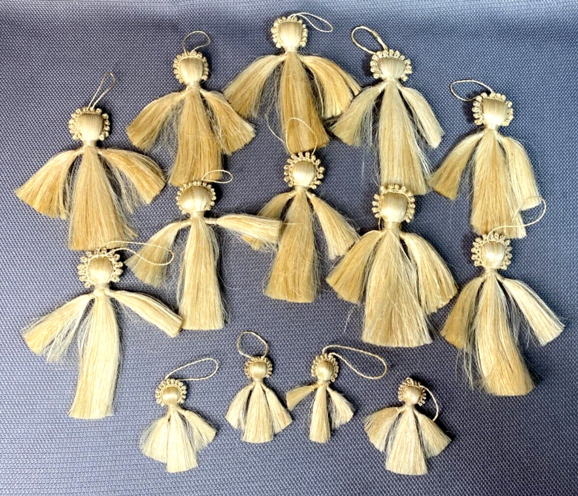 Fourteen Vintage HORSEHAIR ANGEL Ornaments Handmade FOLK ART Dollies Christmas
