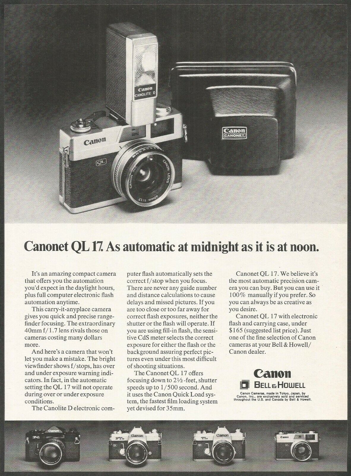 CANON - Canonet QL 17 Camera and Canolite D Flash- 1971 Vintage Print Ad