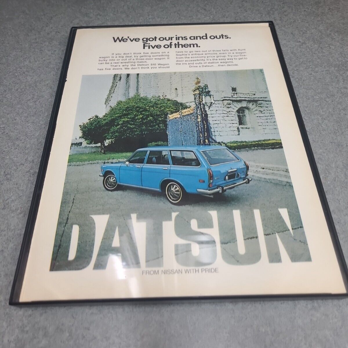 1972 Datsun Nissan  Vintage Print Ad Full Color Framed 8.5x11 