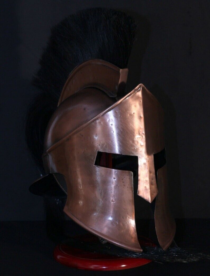 Antique 300 Movie Helmet Battle Spartan Helmet with Wooden Stand Greek