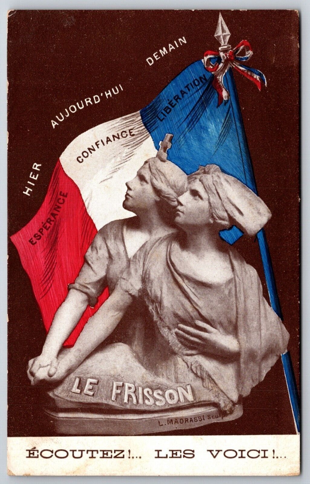 WWI Luca Madrassi Statue French Liberation Hear the Voices DB Postcard H15