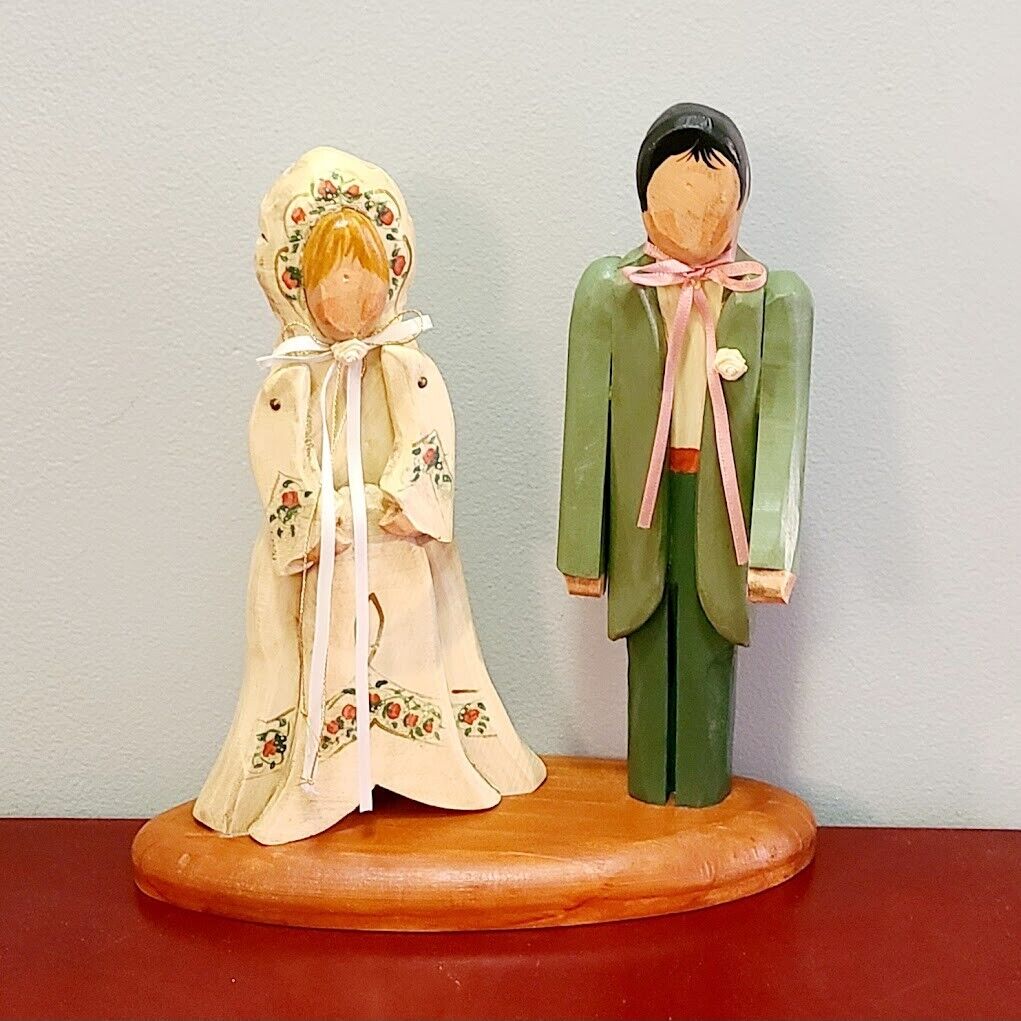 RARE Folk Art Primitive Rustic Hand Crafted Wooden Traditional Bride and Groom