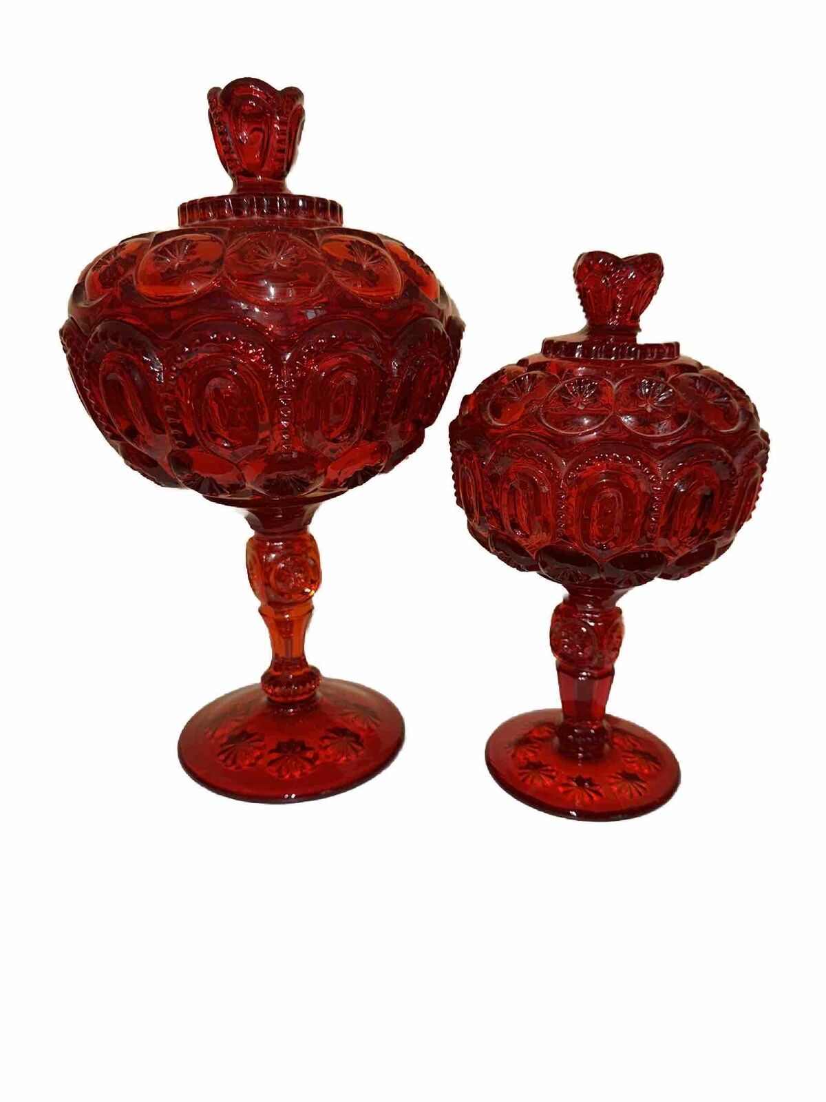 Moon and Stars Glass LG Wright Red Jelly Compote PAIR