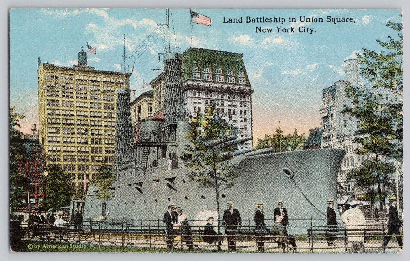 Land Battleship in Union Square USS Recruit WWI Naval Recruitment New York City