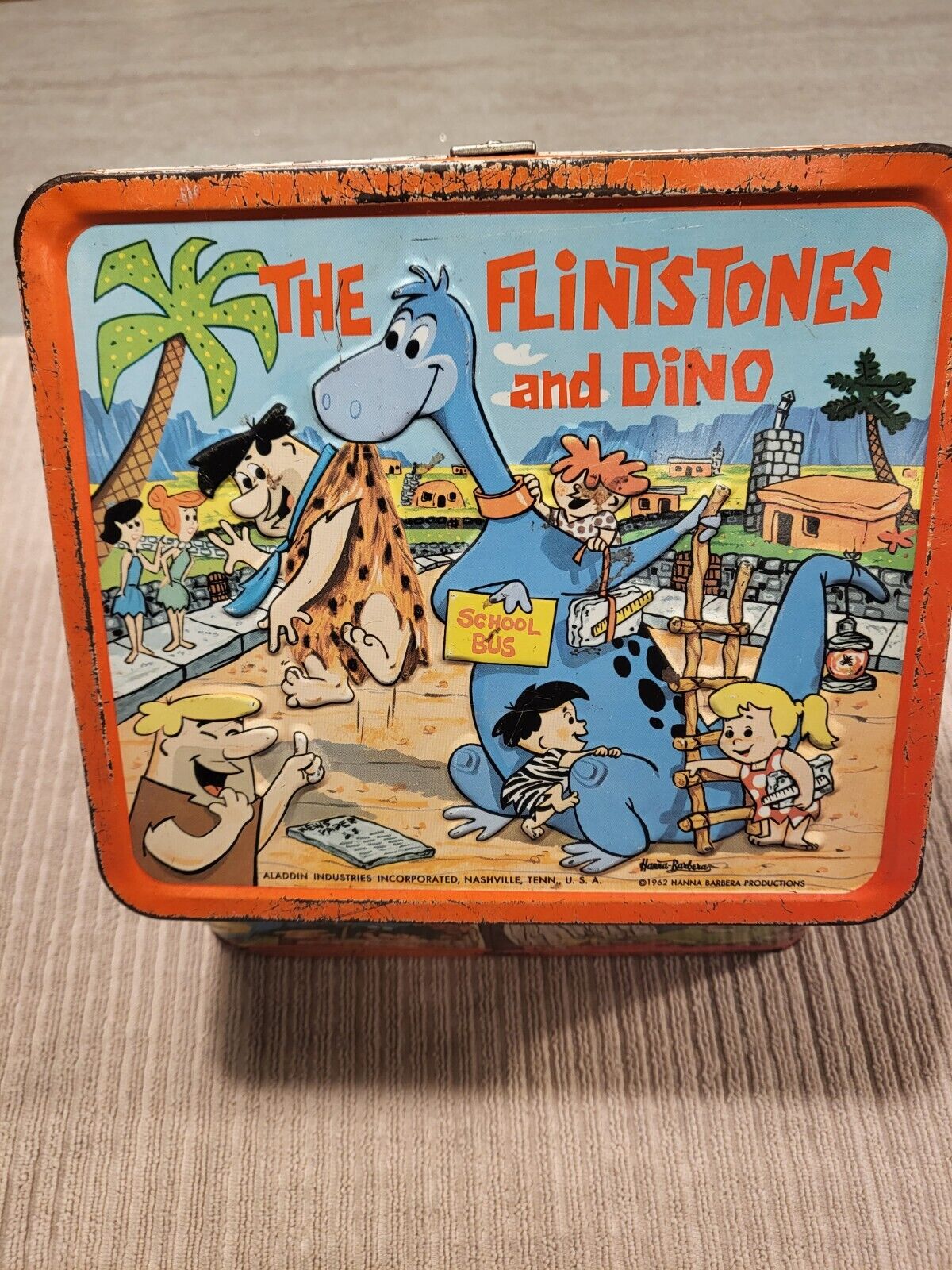 1962 Aladdin Industries The Flintstones and Dino Metal Lunch Box and Thermos