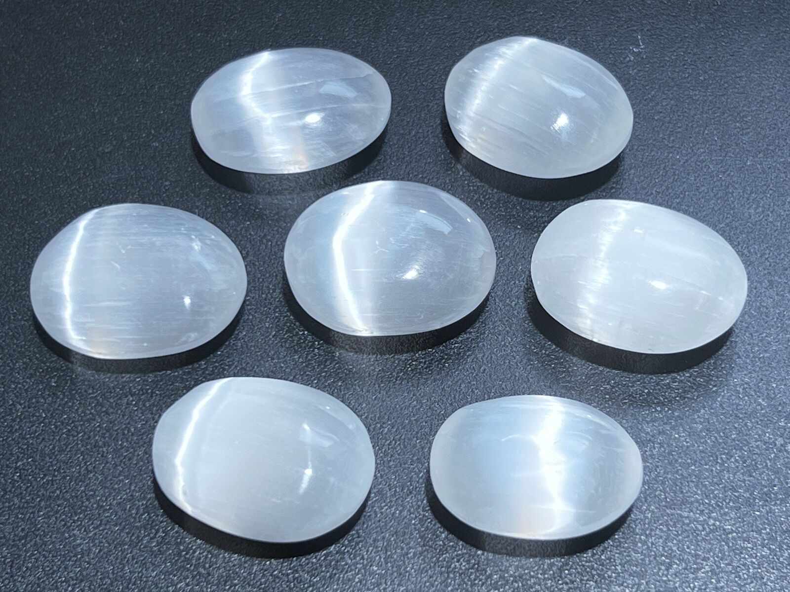 Wholesale Bulk Lot 7 Pack Of Small Selenite Crystal Palm Stone Orbs