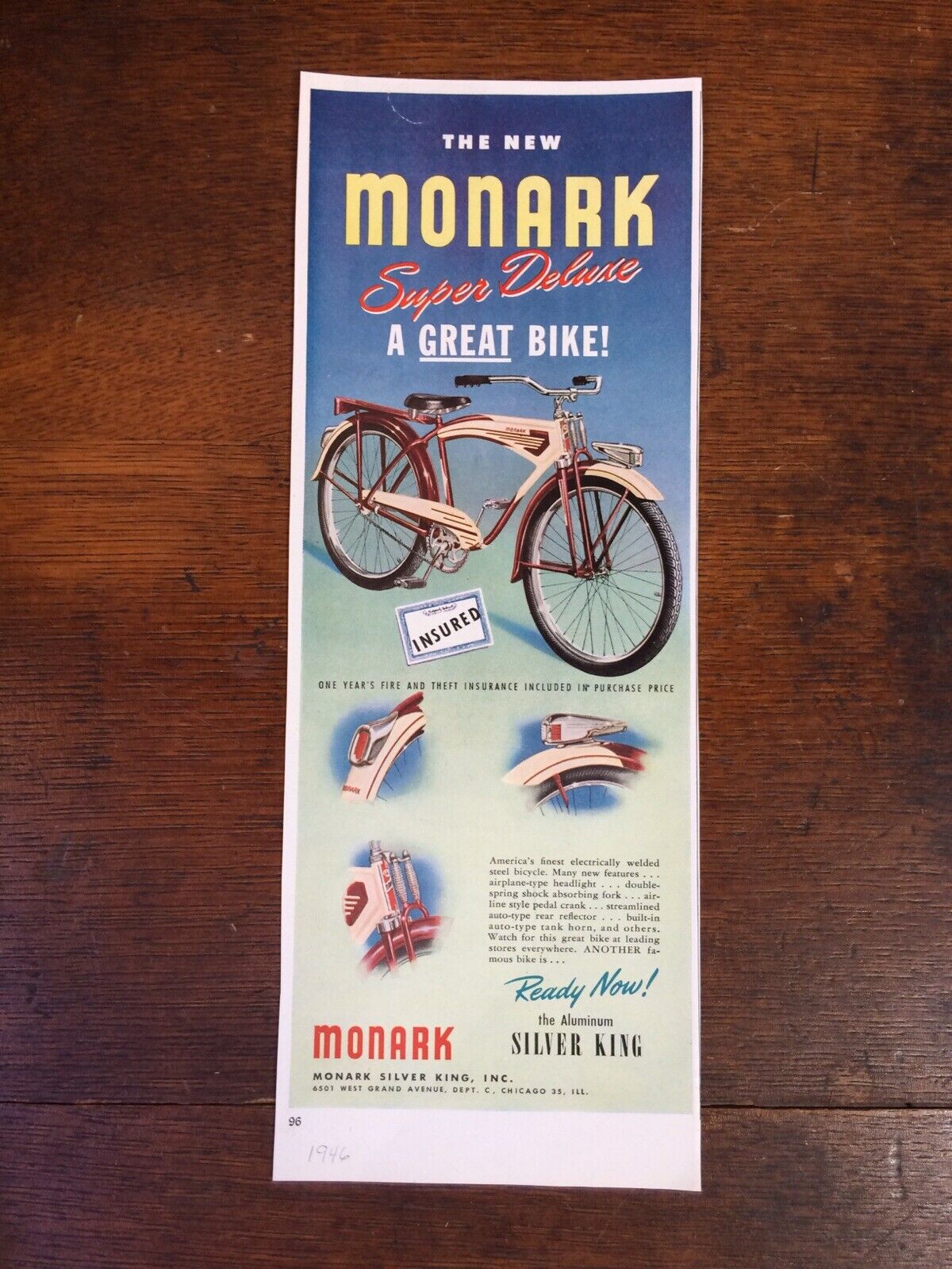 1940’s MONARK SUPER DELUXE SILVER KING BICYCLE vintage art print ad