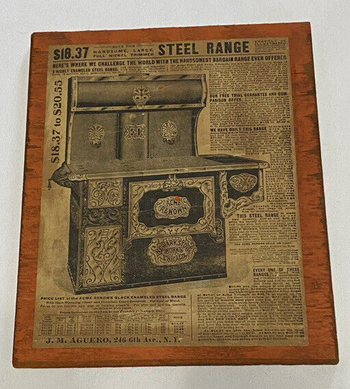 1920 PAPER AD JM Aguero Acme Black Enameled Steel Range on Orange Board 11.5x9.5
