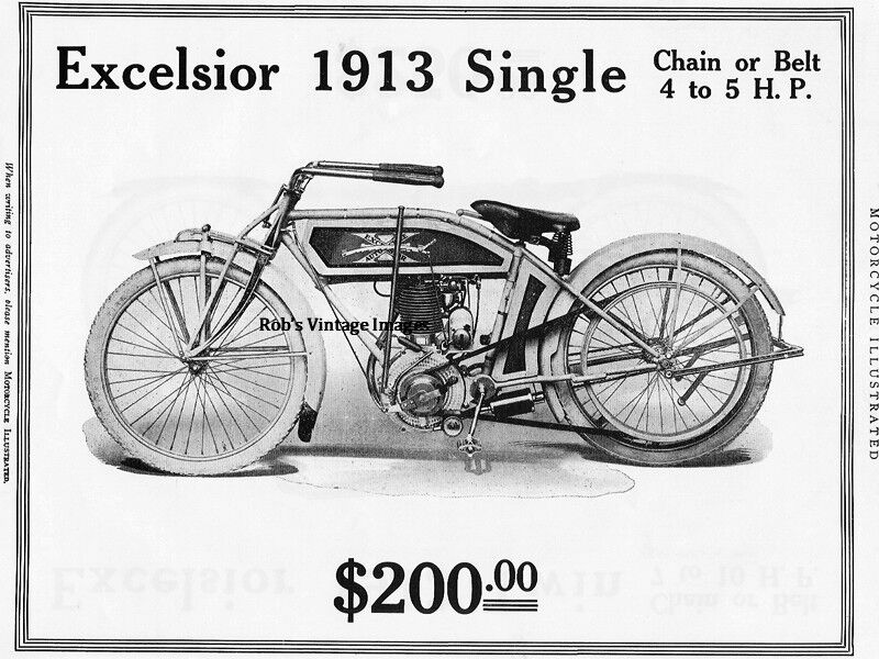 Excelsior Henderson Poster 1 cyl Motorcycle Magazine Ad  Vintage 1913   8 X 10  
