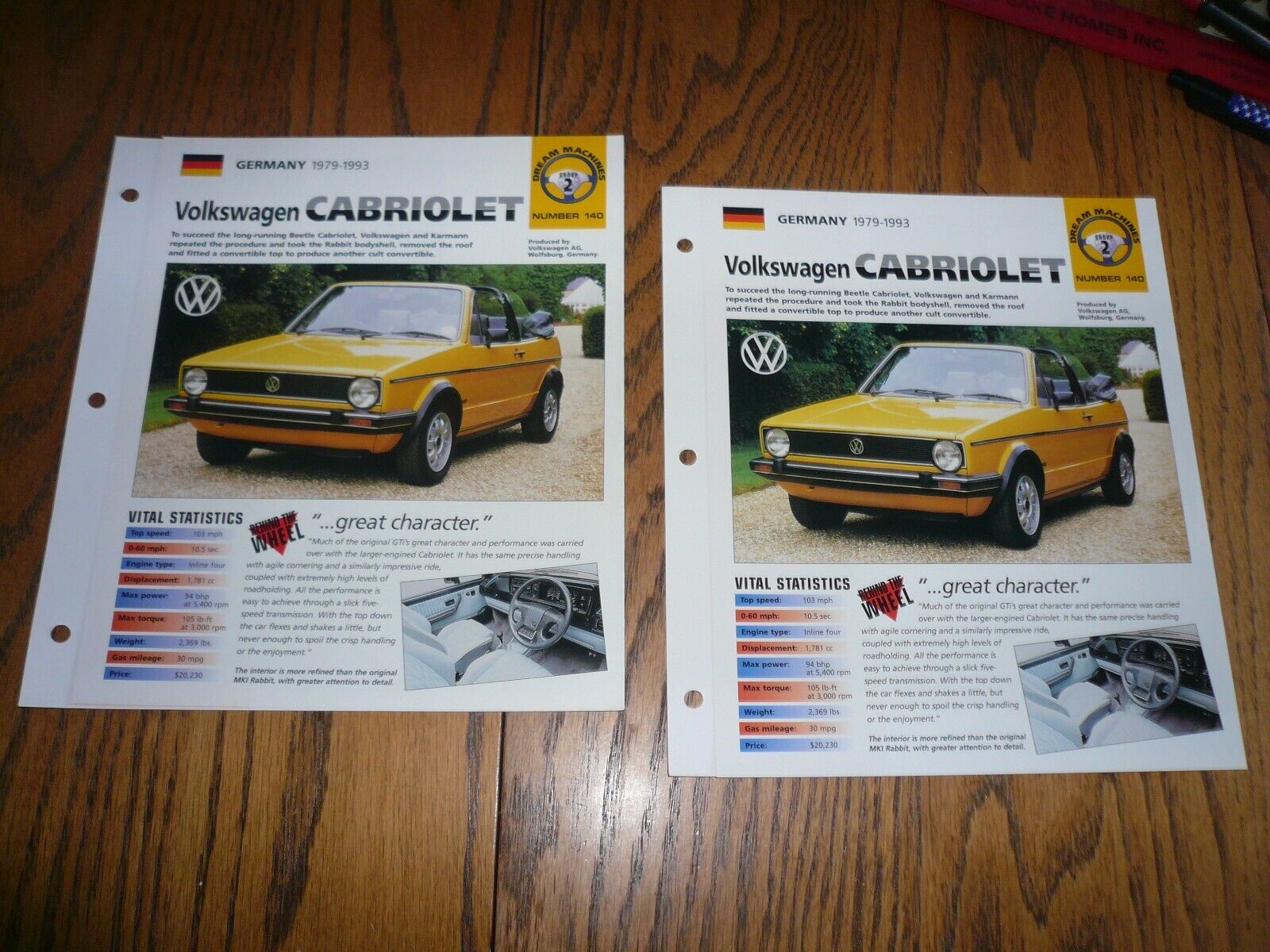 1979 - 1993  Volkswagen Cabriolet IMP BROCHURE - - Two for One