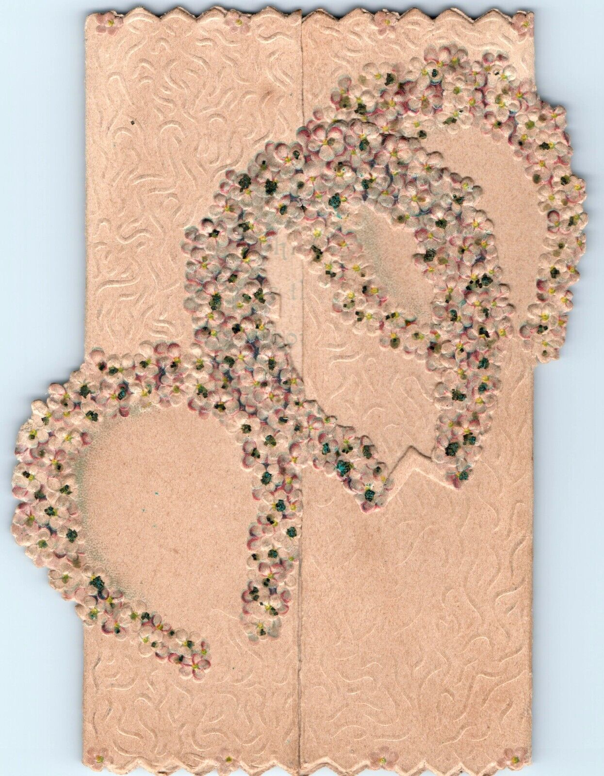 c1900s Lovely Folding Rare Poetry Card Emboss Lilac Horseshoe May Joy Abide C31