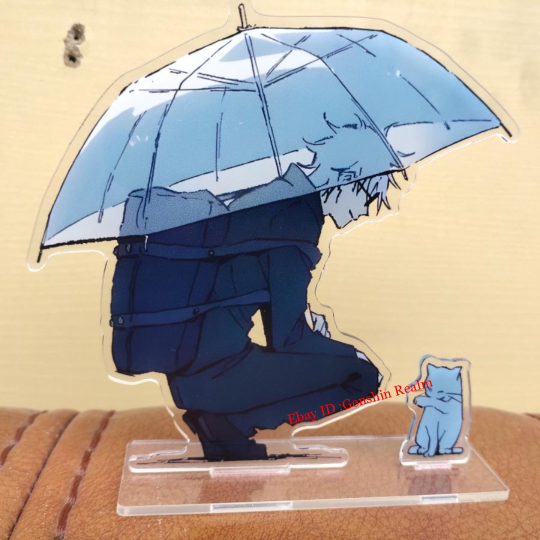 Anime Jujutsu Kaisen Gojo Satoru Cat in the Rain Desktop Stand Figure Decor 10cm