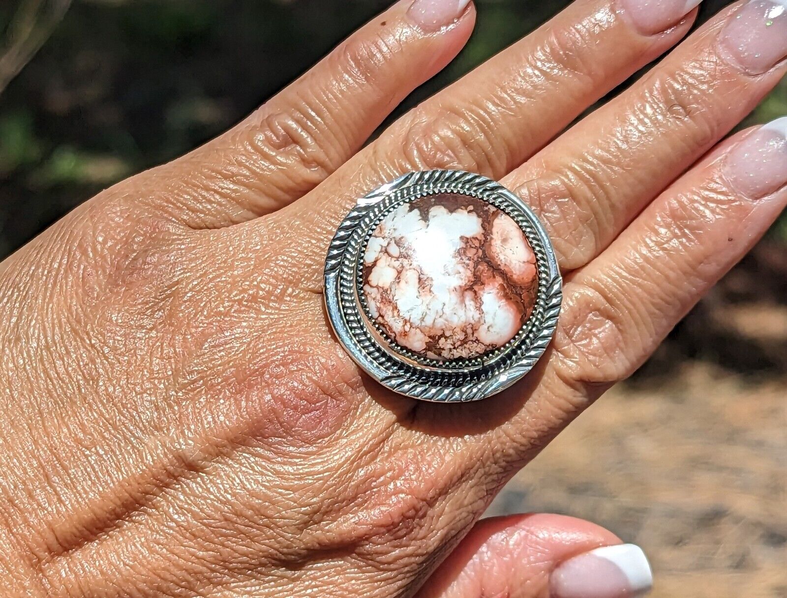 Navajo Women's Ring White Horse Turquoise Native American Signed Yazzie sz 9.25