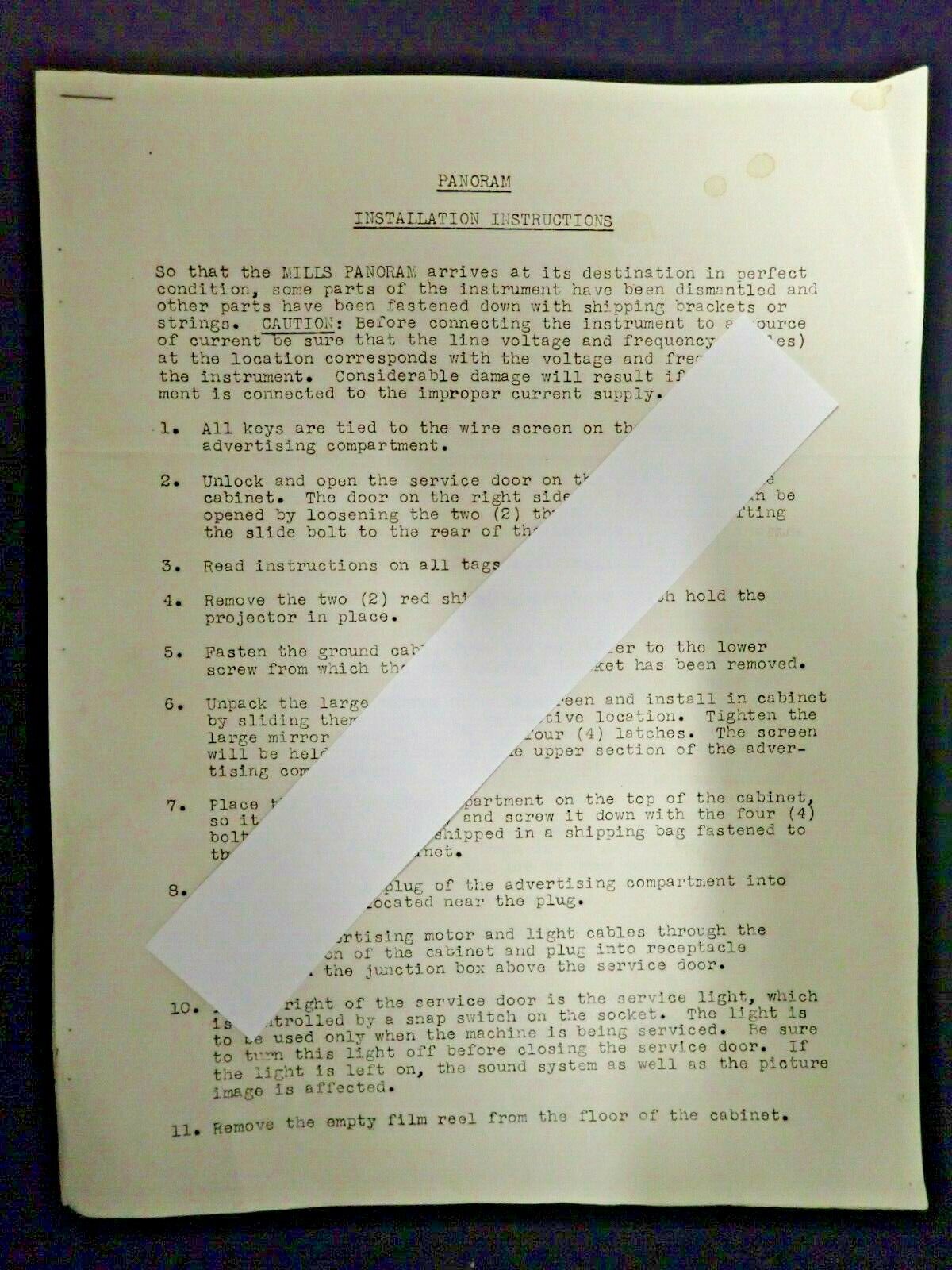 Original 1939 Mills Panoram Installation Instructions   