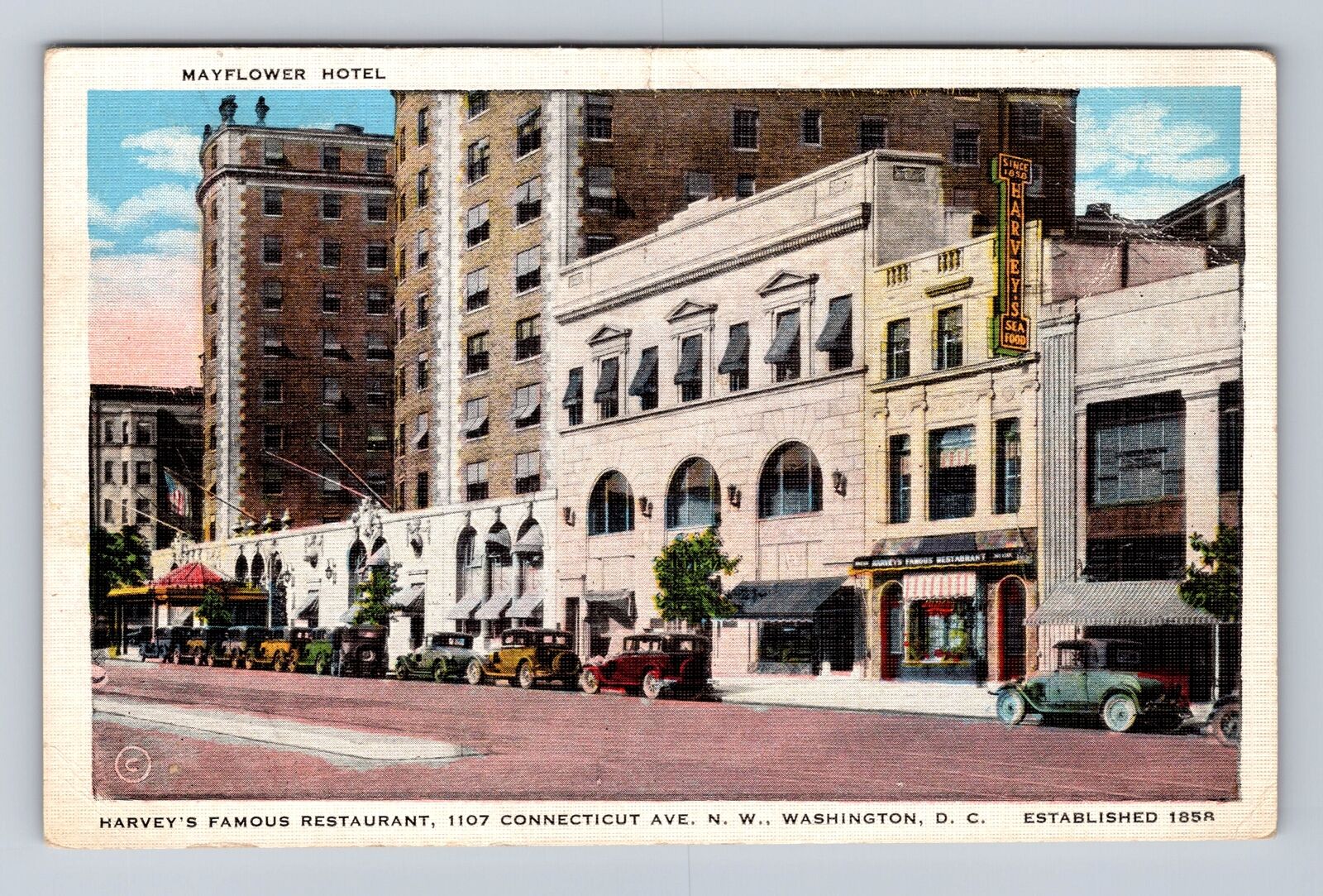 Washington DC, Mayflower Hotel, Harveys Famous Restaurant Vintage c1937 Postcard