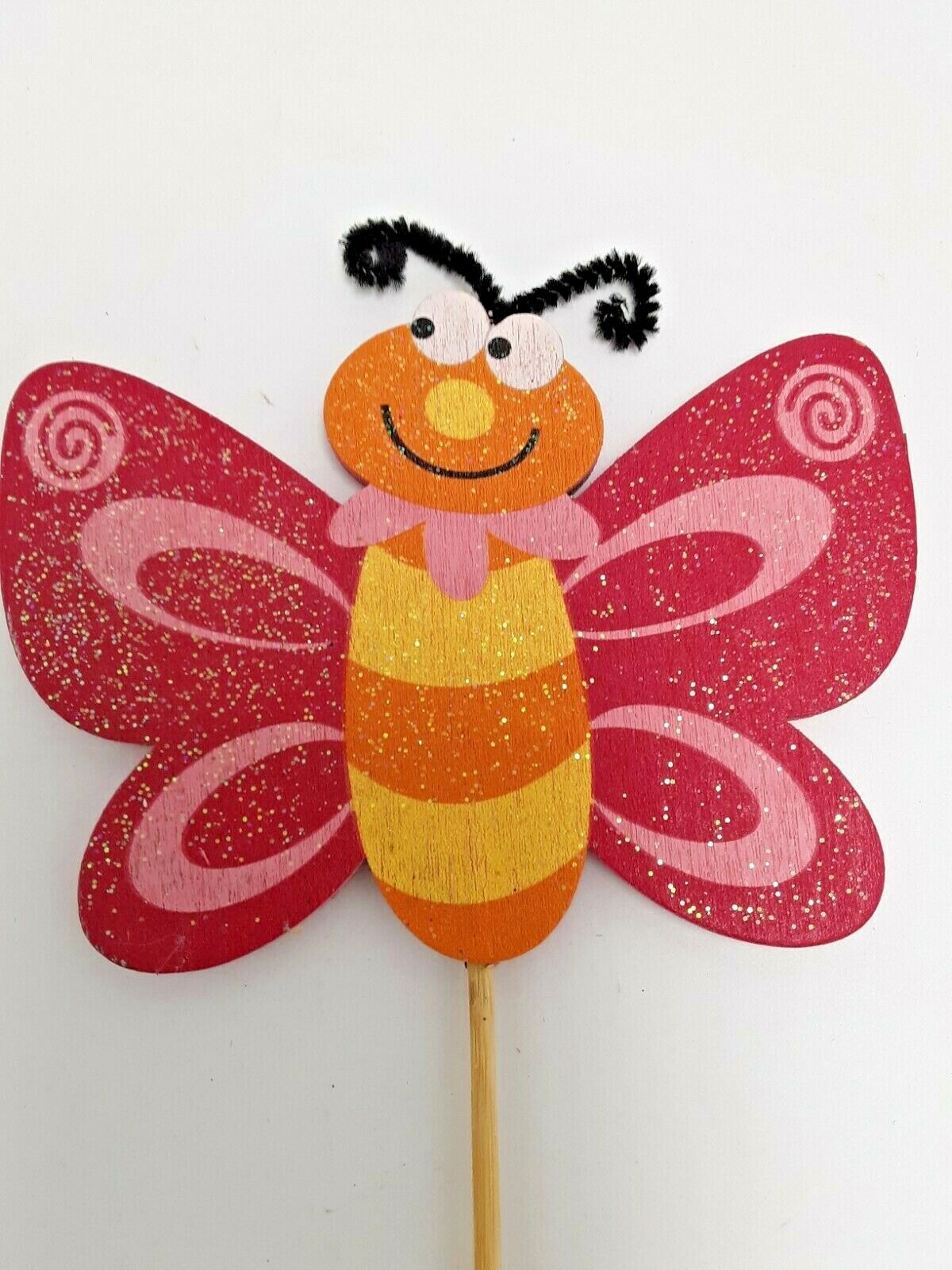 Pink butterfly Garden Stake Wood Planter Decoration