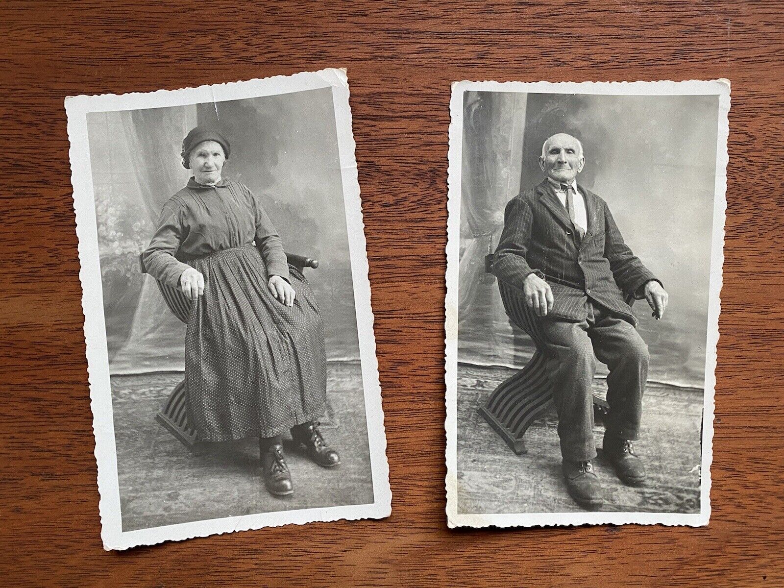 Italy Older Man & Woman Couple Lot of 2 Studio Portraits Antique Vintage Photos