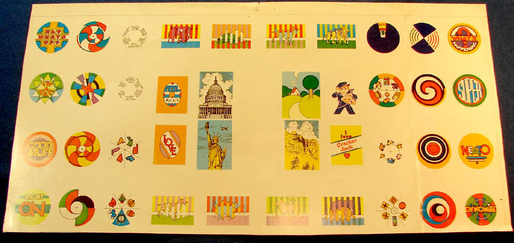 RARE 1970s CRACKER JACK CONFECTION TOY PRIZE ART PROOF SHEET WITH (31) PRIZES